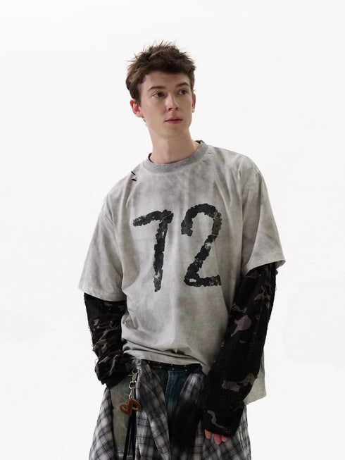 Wasteland Fake Two-piece Splicing Camouflage Long-sleeved T-shirt